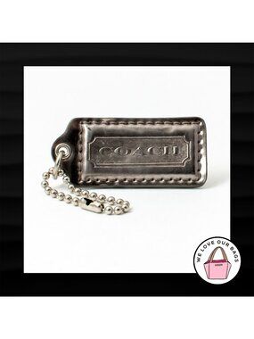 2.25" Medium COACH GREY MIRRORED LEATHER KEY FOB BAG CHARM KEYCHAIN HANGTAG TAG